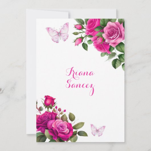 Fuchsia Pink und Gold Presentació in De 3 Anos Einladung (Rückseite)