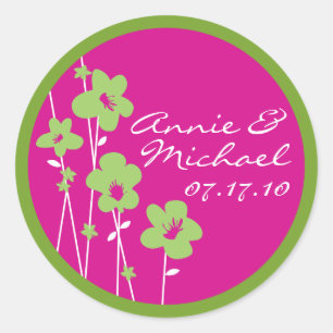 Fuchsia Pink und Lime Green Anemone Blume Hochzeit Runder Aufkleber