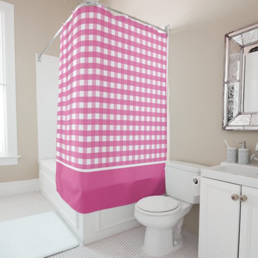 Fuchsia Pink und White Gingham Karo Duschvorhang (Beispiel)