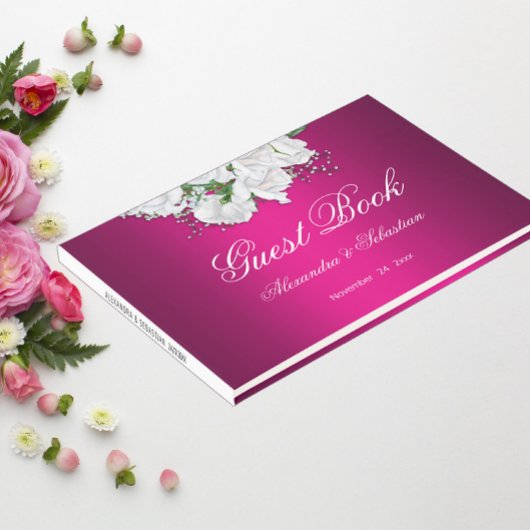 Fuchsia Pink und White Roses Hochzeit Gästebuch