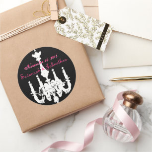 Fuchsia Pink Vintage Kronleuchter Hochzeitsticker Runder Aufkleber