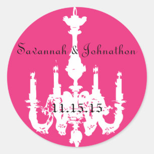 Fuchsia Pink Vintage Kronleuchter Hochzeitsticker Runder Aufkleber