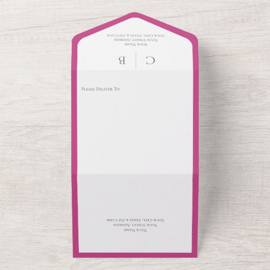 Fuchsia Pink & White Monogram Minimales Abendessen All In One Einladung (Außenbereich)