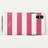 Fuchsia Pink & White Strip Personalisiert Case-Mate iPhone Hülle (Rückseite (Horizontal))