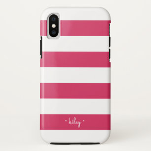 Fuchsia Pink & White Strip Personalisiert Case-Mate iPhone Hülle
