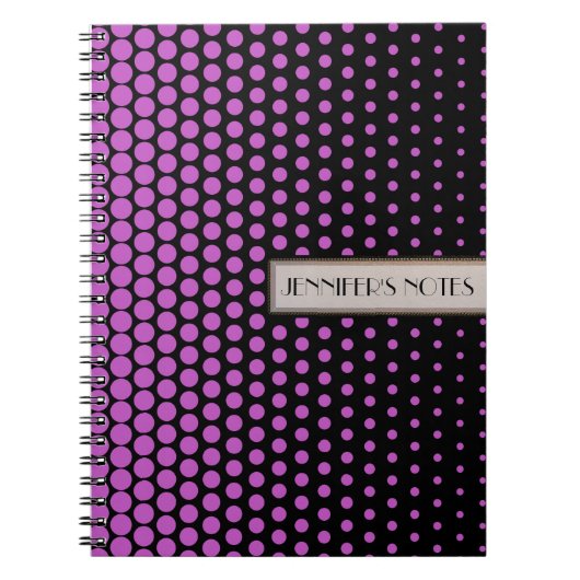 Fuchsia Polka Dot Elegant Modernes Schwarz Notizblock (Vorderseite)