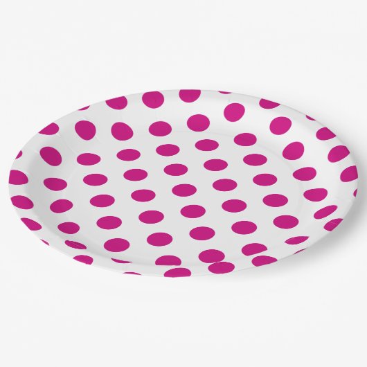 Fuchsia polka dots pappteller (Schrägansicht)