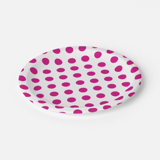 Fuchsia polka dots pappteller (Schrägansicht)