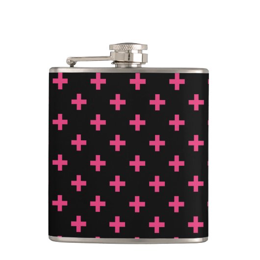 Fuchsia polka kreuzt schwarz flachmann (Vorderseite)