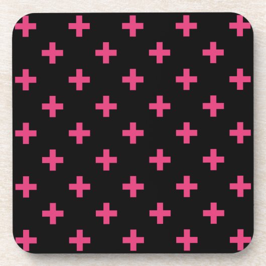 Fuchsia polka kreuzt schwarz getränkeuntersetzer (Vorderseite)