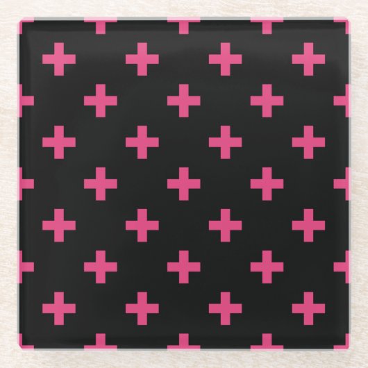 Fuchsia polka kreuzt schwarz glasuntersetzer (Vorderseite)