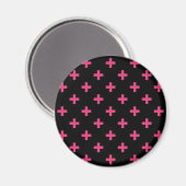 Fuchsia polka kreuzt schwarz magnet (Vorderseite/Rückseite)