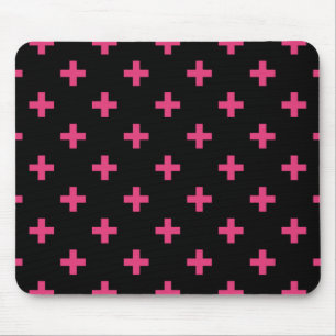 Fuchsia polka kreuzt schwarz mousepad