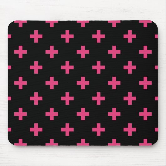 Fuchsia polka kreuzt schwarz mousepad (Vorne)