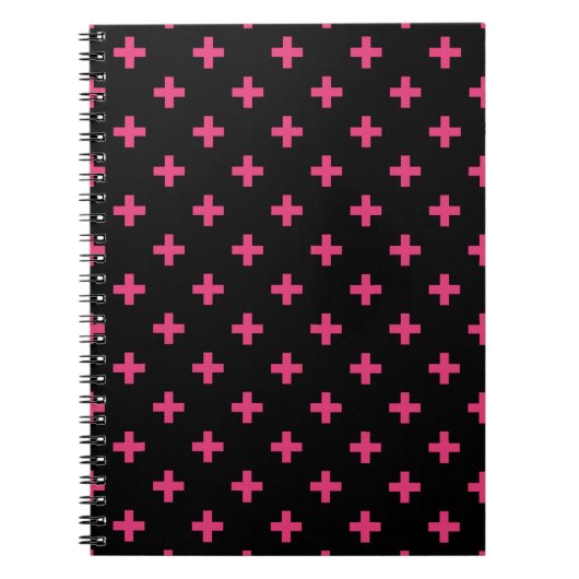 Fuchsia polka kreuzt schwarz notizblock (Vorderseite)