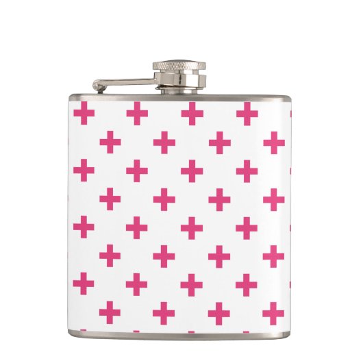 Fuchsia polka kreuzt weiß flachmann (Vorderseite)