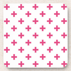 Fuchsia polka kreuzt weiß getränkeuntersetzer