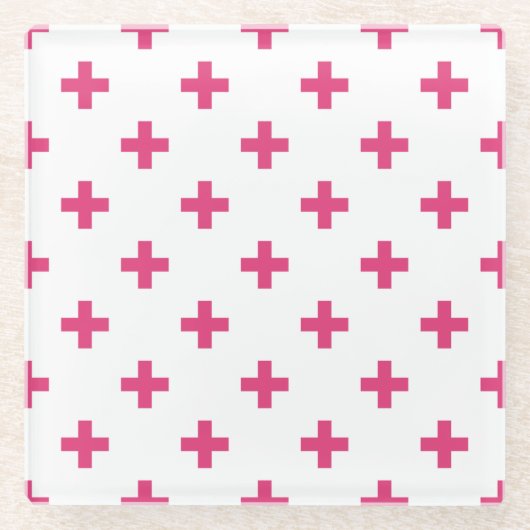 Fuchsia polka kreuzt weiß glasuntersetzer (Vorderseite)
