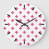 Fuchsia polka kreuzt weiß große wanduhr (Vorderseite)