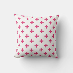 Fuchsia polka kreuzt weiß kissen