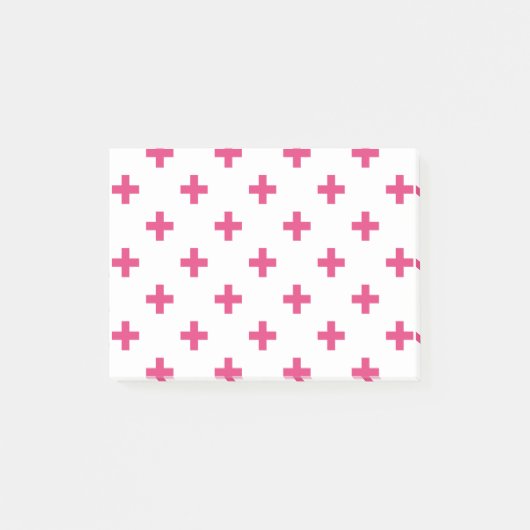 Fuchsia polka kreuzt weiß post-it klebezettel (Vorderseite)
