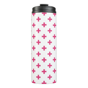 Fuchsia polka kreuzt weiß thermosbecher