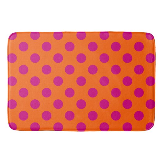 Fuchsia-Polka-Punkte auf Orange Badematte (Vorderseite)