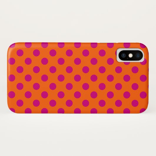 Fuchsia-Polka-Punkte auf Orange Case-Mate iPhone Hülle (Rückseite (Horizontal))