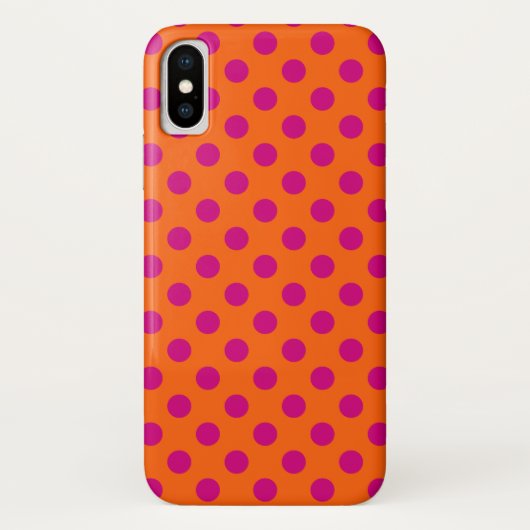 Fuchsia-Polka-Punkte auf Orange Case-Mate iPhone Hülle (Rückseite)