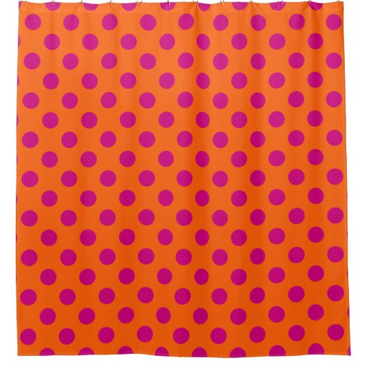 Fuchsia-Polka-Punkte auf Orange Duschvorhang (Vorderseite)