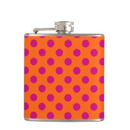 Fuchsia-Polka-Punkte auf Orange Flachmann