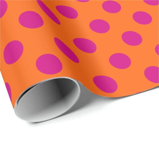 Fuchsia-Polka-Punkte auf Orange Geschenkpapier (Rolleneckpunkt)