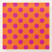 Fuchsia-Polka-Punkte auf Orange Glasuntersetzer (Vorderseite)