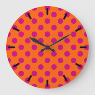 Fuchsia-Polka-Punkte auf Orange Große Wanduhr