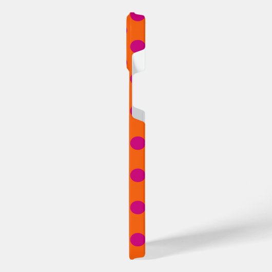 Fuchsia-Polka-Punkte auf Orange iPhone Hülle (Linke Seite)