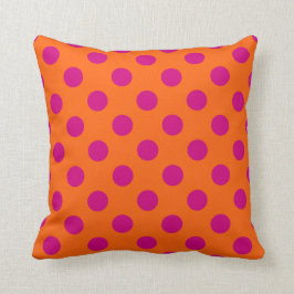 Fuchsia-Polka-Punkte auf Orange Kissen