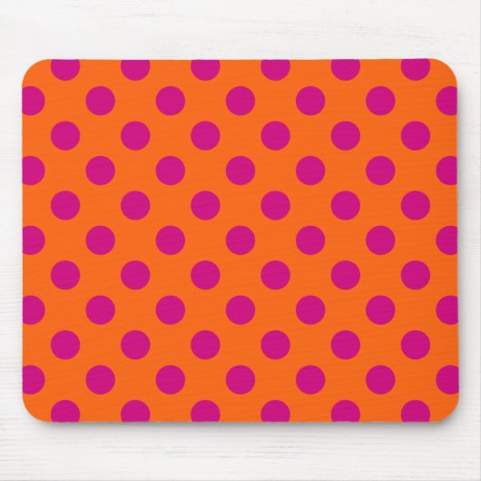 Fuchsia-Polka-Punkte auf Orange Mousepad (Vorne)