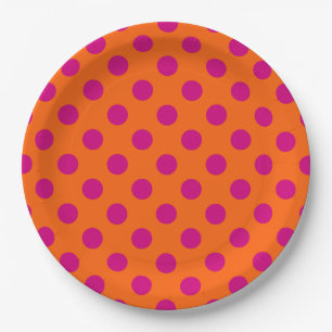 Fuchsia-Polka-Punkte auf Orange Pappteller