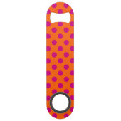 Fuchsia-Polka-Punkte auf Orange Speedflaschenöffner (Rückseite)
