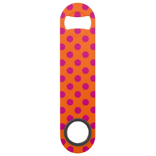 Fuchsia-Polka-Punkte auf Orange Speedflaschenöffner (Rückseite)