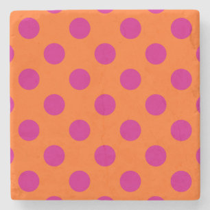 Fuchsia-Polka-Punkte auf Orange Steinuntersetzer