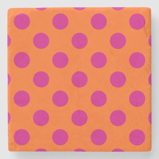 Fuchsia-Polka-Punkte auf Orange Steinuntersetzer (Vorderseite)
