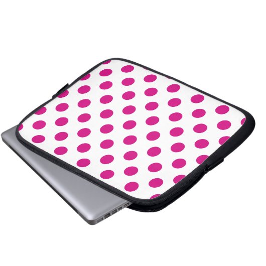 Fuchsia-Polka-Punkte Laptopschutzhülle (Vorne Knopf)