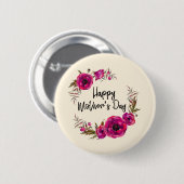 Fuchsia Poppies Blumenreath Happy Mother Day Button (Vorne & Hinten)