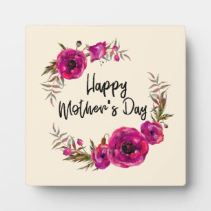 Fuchsia Poppies Blumenreath Happy Mother Day Fotoplatte