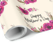 Fuchsia Poppies Blumenreath Happy Mother Day Geschenkpapier (Rolleneckpunkt)