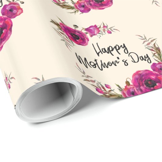 Fuchsia Poppies Blumenreath Happy Mother Day Geschenkpapier (Rolleneckpunkt)