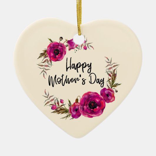 Fuchsia Poppies Blumenreath Happy Mother Day Keramik Ornament (Vorne)
