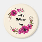 Fuchsia Poppies Blumenreath Happy Mother Day Magnet (Vorne)