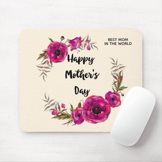 Fuchsia Poppies Blumenreath Happy Mother Day Mousepad (Mit Mouse)